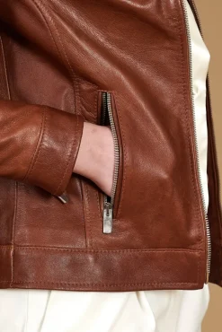 Donna D'Arienzo Giulia - Giacca biker in pelle cuoio pull up effetto vintage