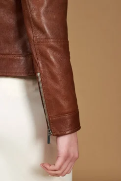 Donna D'Arienzo Giulia - Giacca biker in pelle cuoio pull up effetto vintage
