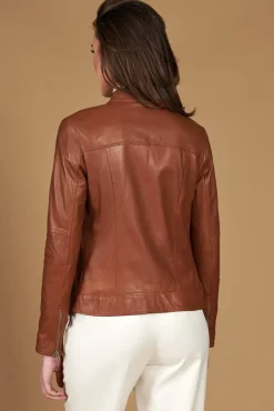 Donna D'Arienzo Giulia - Giacca biker in pelle naturale cuoio effetto liscio