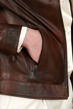 Donna D'Arienzo Giulia - Giacca biker in pelle naturale marrone effetto liscio