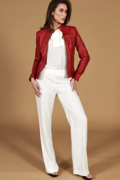 Donna D'Arienzo Giulia - Giacca biker in pelle rossa nappa effetto liscio