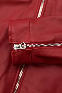 Donna D'Arienzo Giulia - Giacca biker in pelle rossa nappa effetto liscio