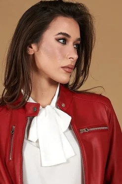 Donna D'Arienzo Giulia - Giacca biker in pelle rossa nappa effetto liscio