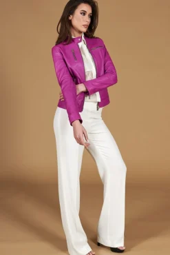 Donna D'Arienzo Giulia - Giacca biker in pelle naturale glicine effetto liscio