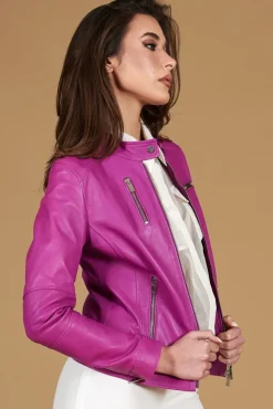 Donna D'Arienzo Giulia - Giacca biker in pelle naturale glicine effetto liscio