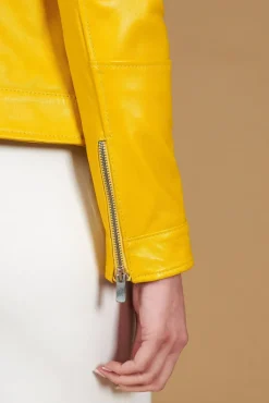 Donna D'Arienzo Giulia - Giacca biker in pelle naturale gialla effetto liscio