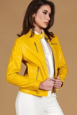 Donna D'Arienzo Giulia - Giacca biker in pelle naturale gialla effetto liscio