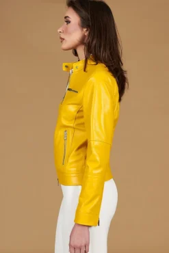 Donna D'Arienzo Giulia - Giacca biker in pelle naturale gialla effetto liscio