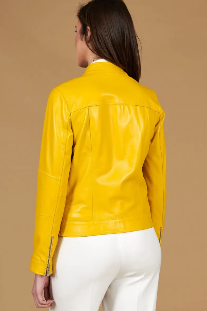 Donna D'Arienzo Giulia - Giacca biker in pelle naturale gialla effetto liscio