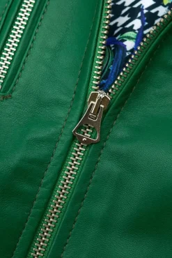 Donna D'Arienzo Giulia - Giacca biker in pelle naturale verde effetto liscio