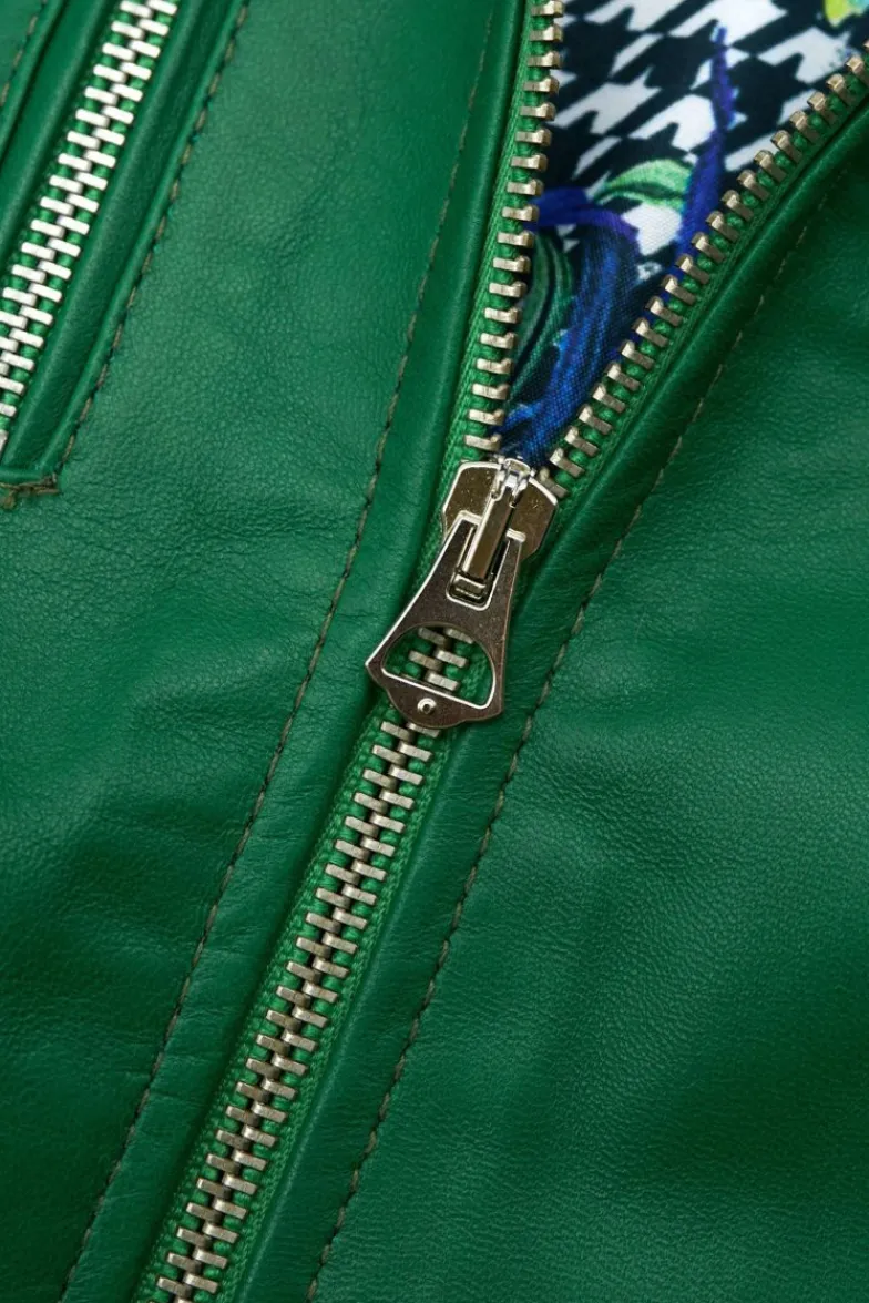 Donna D'Arienzo Giulia - Giacca biker in pelle naturale verde effetto liscio