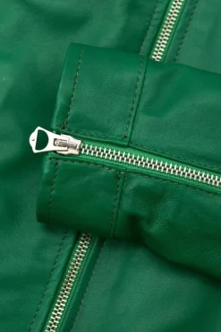 Donna D'Arienzo Giulia - Giacca biker in pelle naturale verde effetto liscio