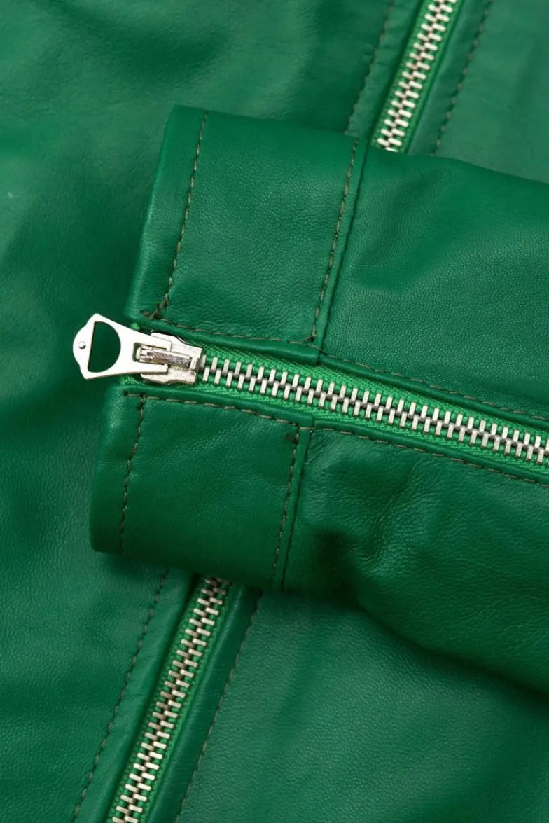 Donna D'Arienzo Giulia - Giacca biker in pelle naturale verde effetto liscio