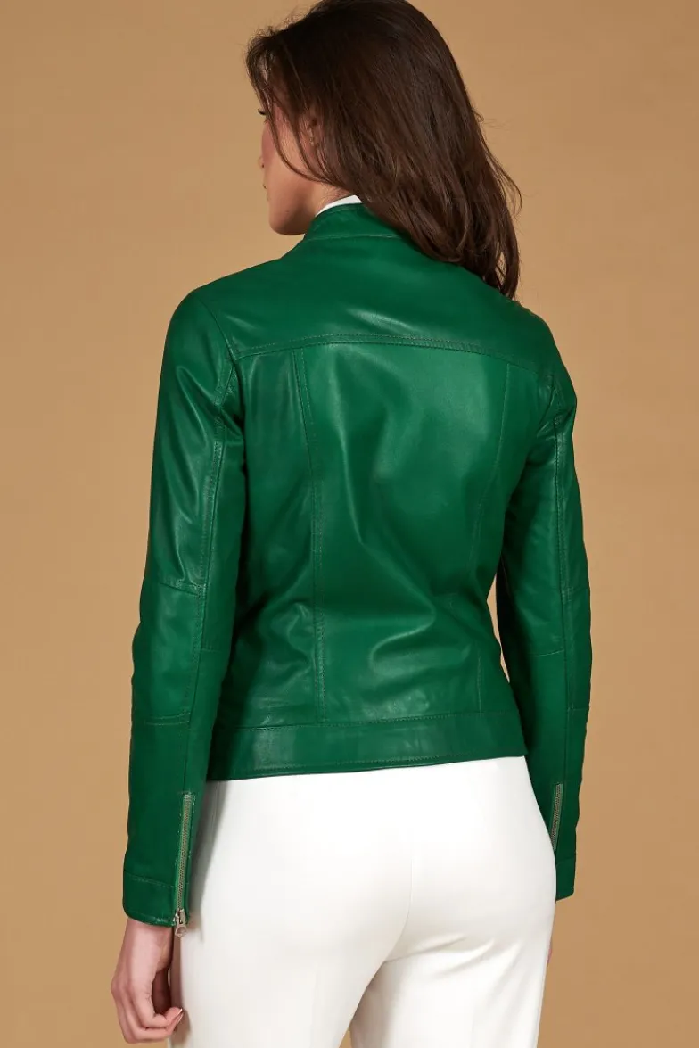 Donna D'Arienzo Giulia - Giacca biker in pelle naturale verde effetto liscio