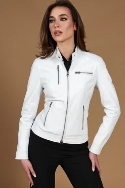 Donna D'Arienzo Giulia - Giacca biker in pelle bianca nappa effetto liscio