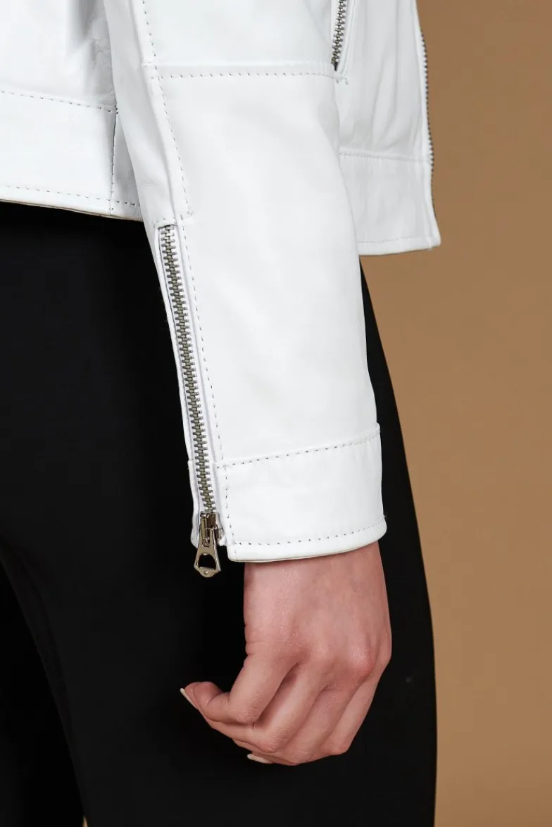 Donna D'Arienzo Giulia - Giacca biker in pelle bianca nappa effetto liscio