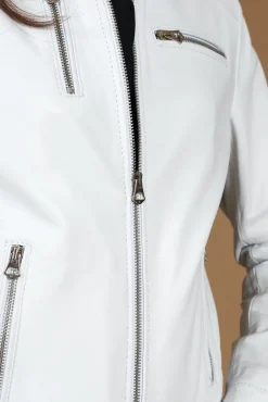 Donna D'Arienzo Giulia - Giacca biker in pelle bianca nappa effetto liscio
