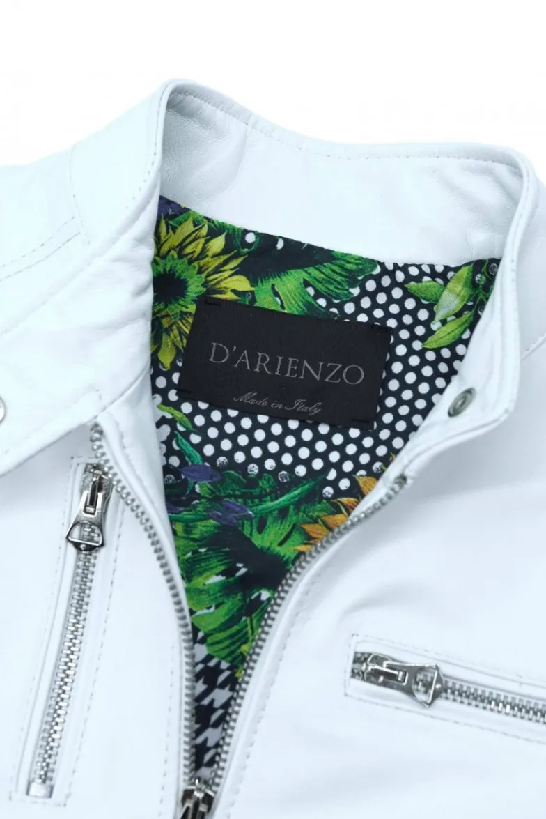 Donna D'Arienzo Giulia - Giacca biker in pelle bianca nappa effetto liscio