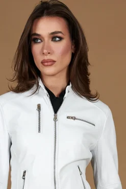 Donna D'Arienzo Giulia - Giacca biker in pelle bianca nappa effetto liscio