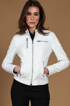Donna D'Arienzo Giulia - Giacca biker in pelle bianca nappa effetto liscio