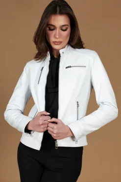 Donna D'Arienzo Giulia - Giacca biker in pelle bianca nappa effetto liscio