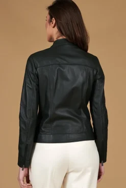 Donna D'Arienzo Giulia - Giacca biker in pelle naturale verde effetto liscio