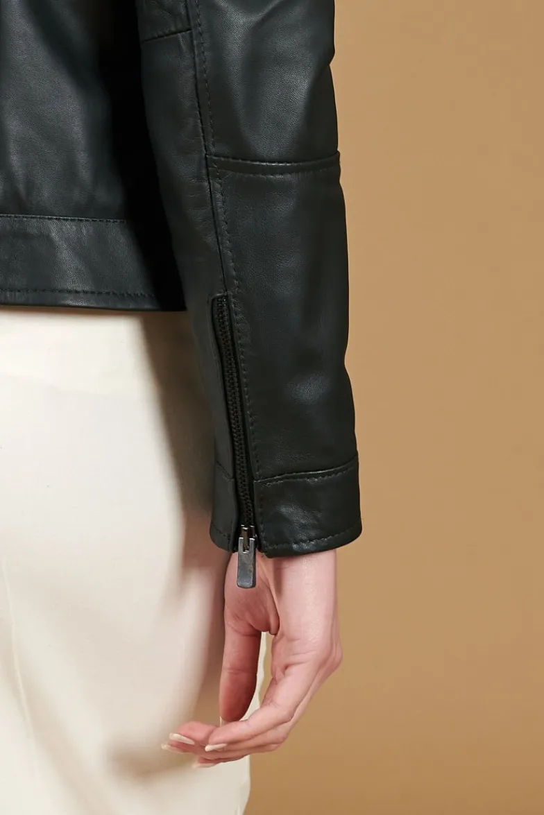 Donna D'Arienzo Giulia - Giacca biker in pelle naturale verde effetto liscio