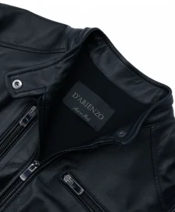 Donna D'Arienzo Giulia - Giacca biker in pelle nera nappa effetto liscio