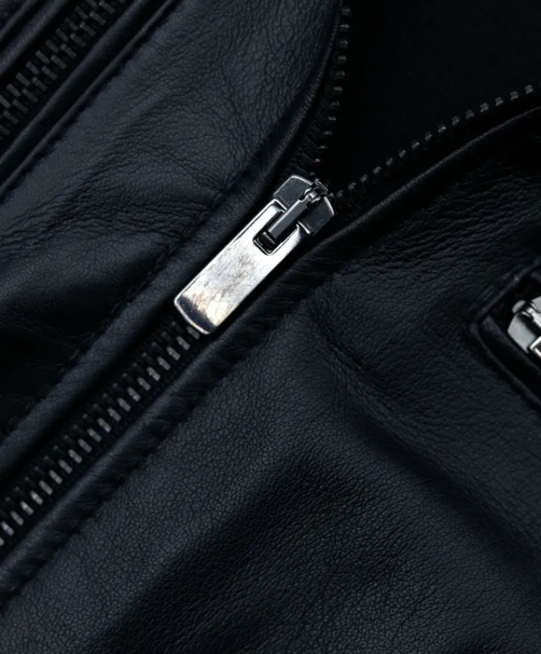 Donna D'Arienzo Giulia - Giacca biker in pelle nera nappa effetto liscio