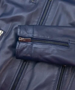 Donna D'Arienzo Giulia - Giacca biker in pelle naturale blu effetto liscio