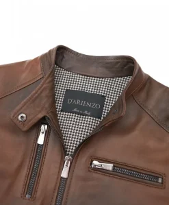 Donna D'Arienzo Giulia - Giacca biker in pelle naturale marrone effetto liscio