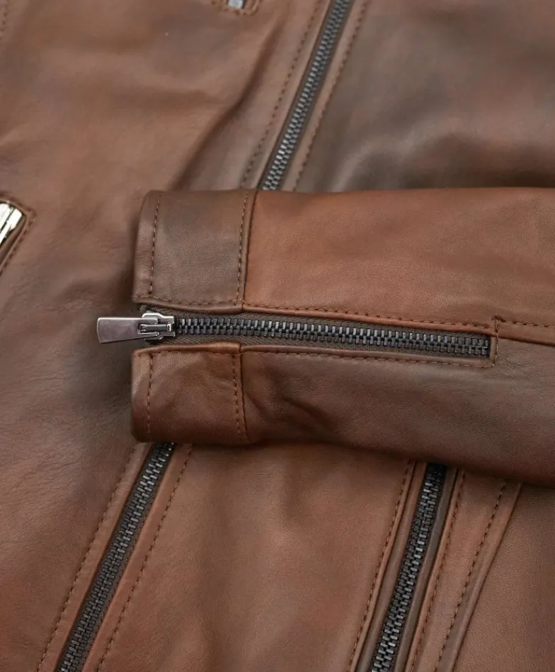 Donna D'Arienzo Giulia - Giacca biker in pelle naturale marrone effetto liscio