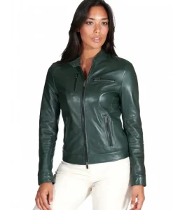Donna D'Arienzo Giulia - Giacca biker in pelle naturale verde effetto liscio