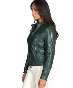 Donna D'Arienzo Giulia - Giacca biker in pelle naturale verde effetto liscio