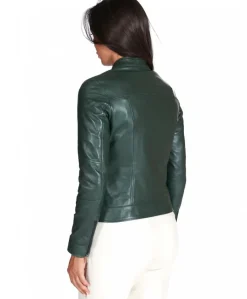 Donna D'Arienzo Giulia - Giacca biker in pelle naturale verde effetto liscio