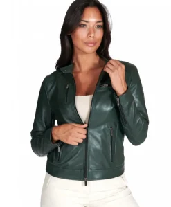 Donna D'Arienzo Giulia - Giacca biker in pelle naturale verde effetto liscio