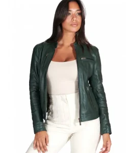 Donna D'Arienzo Giulia - Giacca biker in pelle naturale verde effetto liscio