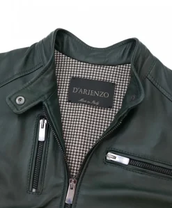 Donna D'Arienzo Giulia - Giacca biker in pelle naturale verde effetto liscio
