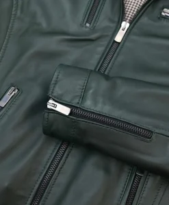 Donna D'Arienzo Giulia - Giacca biker in pelle naturale verde effetto liscio
