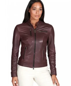 Donna D'Arienzo Giulia - Giacca biker in pelle naturale bordeaux effetto liscio