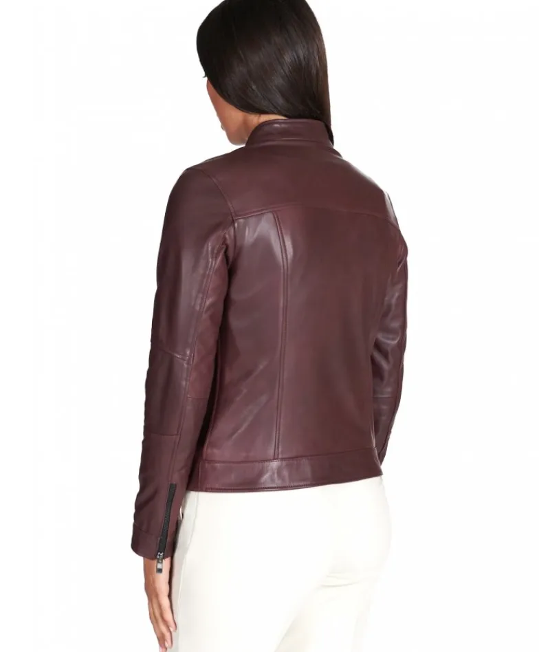 Donna D'Arienzo Giulia - Giacca biker in pelle naturale bordeaux effetto liscio