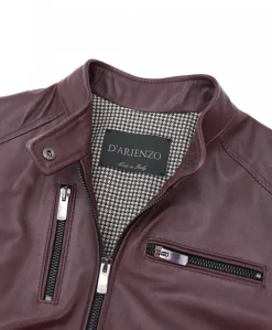 Donna D'Arienzo Giulia - Giacca biker in pelle naturale bordeaux effetto liscio