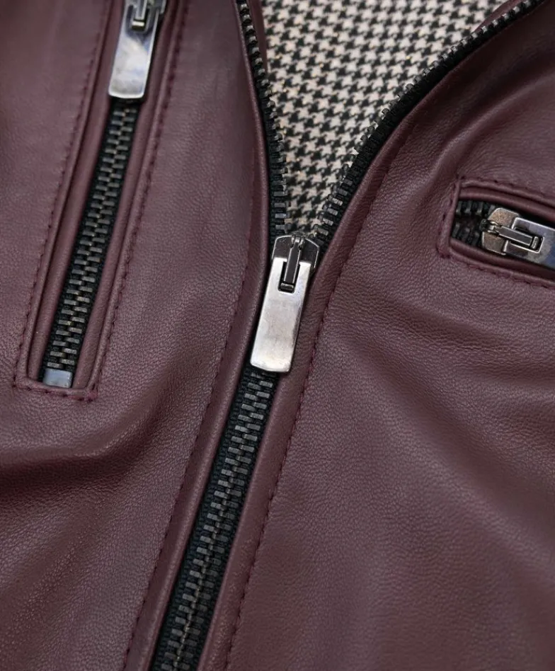 Donna D'Arienzo Giulia - Giacca biker in pelle naturale bordeaux effetto liscio