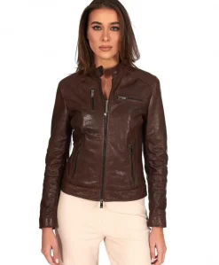 Donna D'Arienzo Giulia - Giacca biker in pelle testa di moro effetto vintage