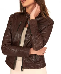 Donna D'Arienzo Giulia - Giacca biker in pelle testa di moro effetto vintage