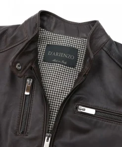 Donna D'Arienzo Giulia - Giacca biker in pelle testa di moro effetto vintage