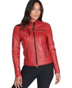 Donna D'Arienzo Giulia - Giacca biker in pelle rossa nappa effetto liscio