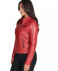 Donna D'Arienzo Giulia - Giacca biker in pelle rossa nappa effetto liscio