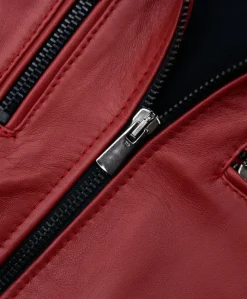 Donna D'Arienzo Giulia - Giacca biker in pelle rossa nappa effetto liscio