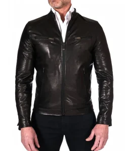 Uomo D'Arienzo Hamilton - Giacca biker in pelle nera vegetale effetto lavato